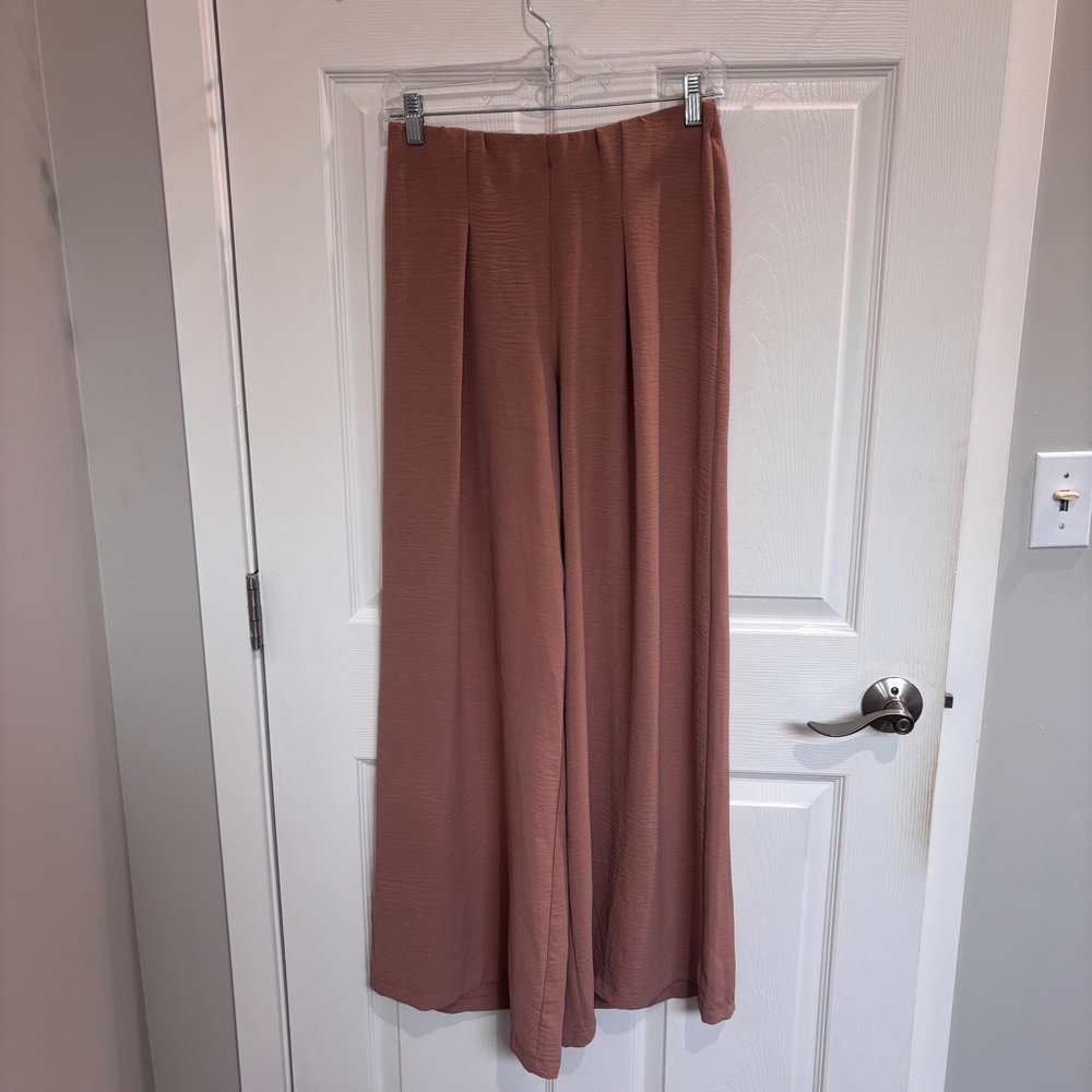 Zara Wide-Leg Pants in Dusty Rose Mauve-Size XL